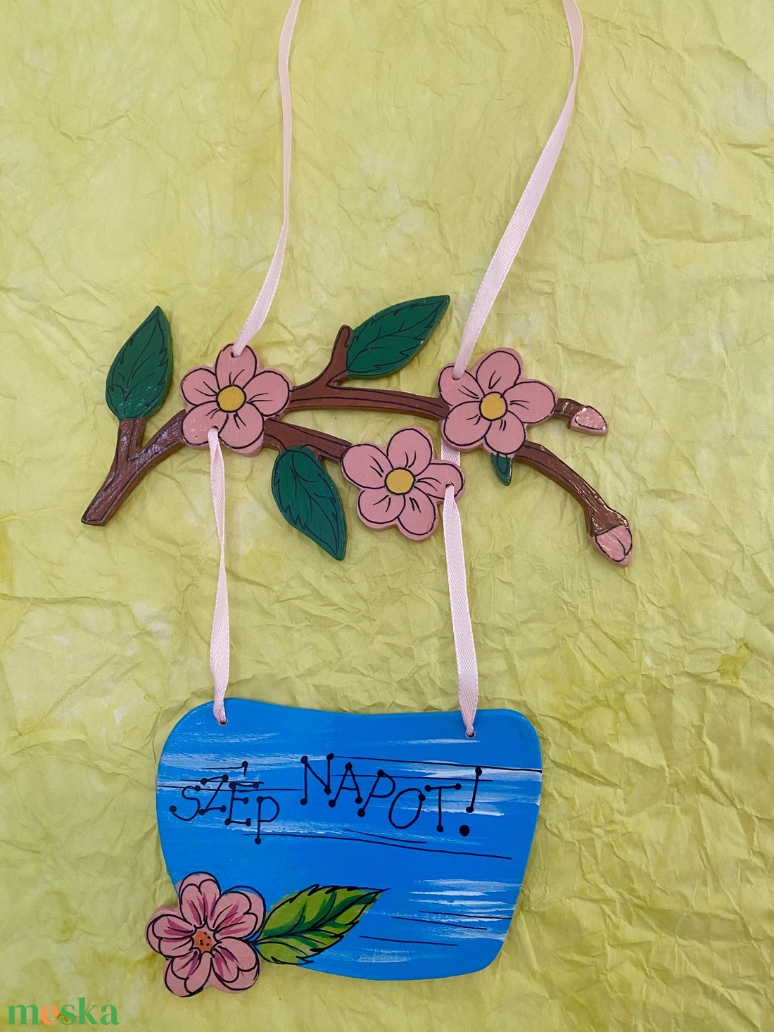 Virágos ajtótábla-kézzel festett - otthon & életmód - dekoráció - ajtó- és ablak dekoráció - ablakdísz - Meska.hu