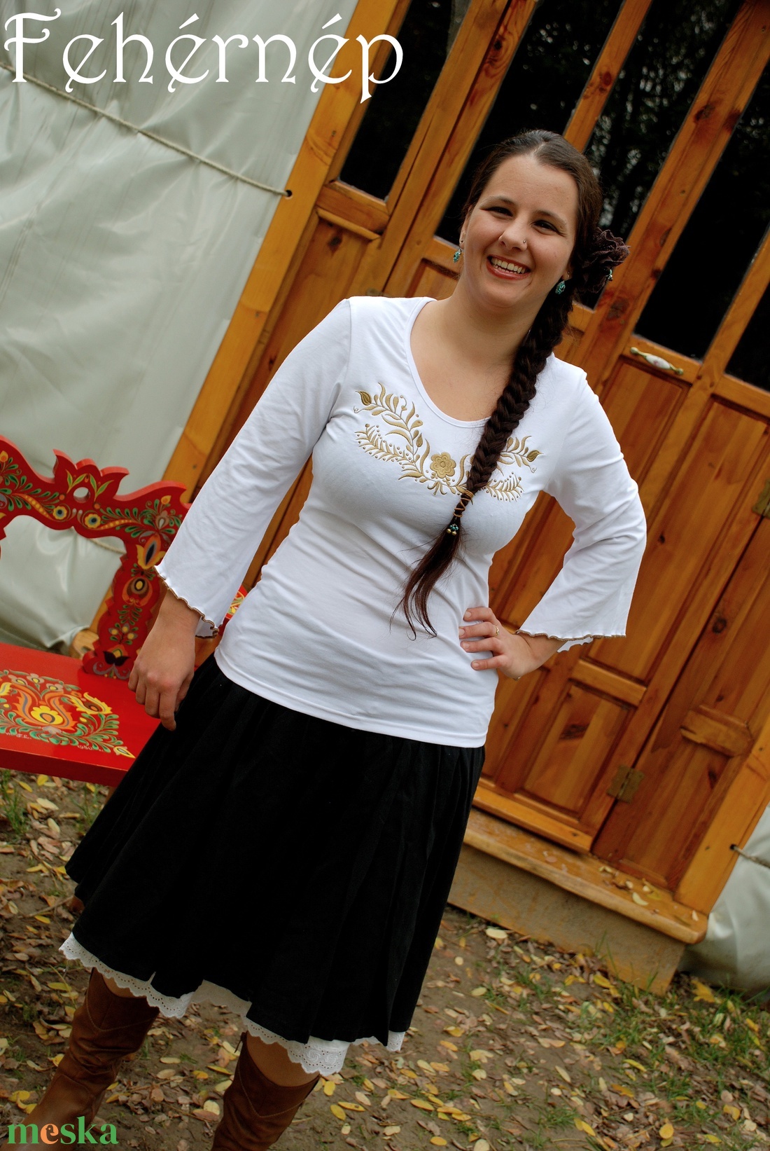 Zalai nemesasszony tölcsérujjú blúz fehér-bronz - ruha & divat - női ruha - blúz - Meska.hu