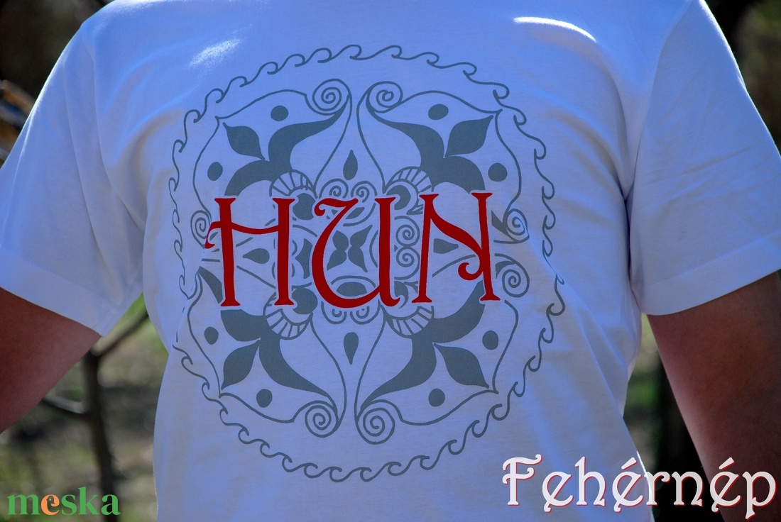HUN férfipóló fehér - ruha & divat - férfi ruha - póló - Meska.hu