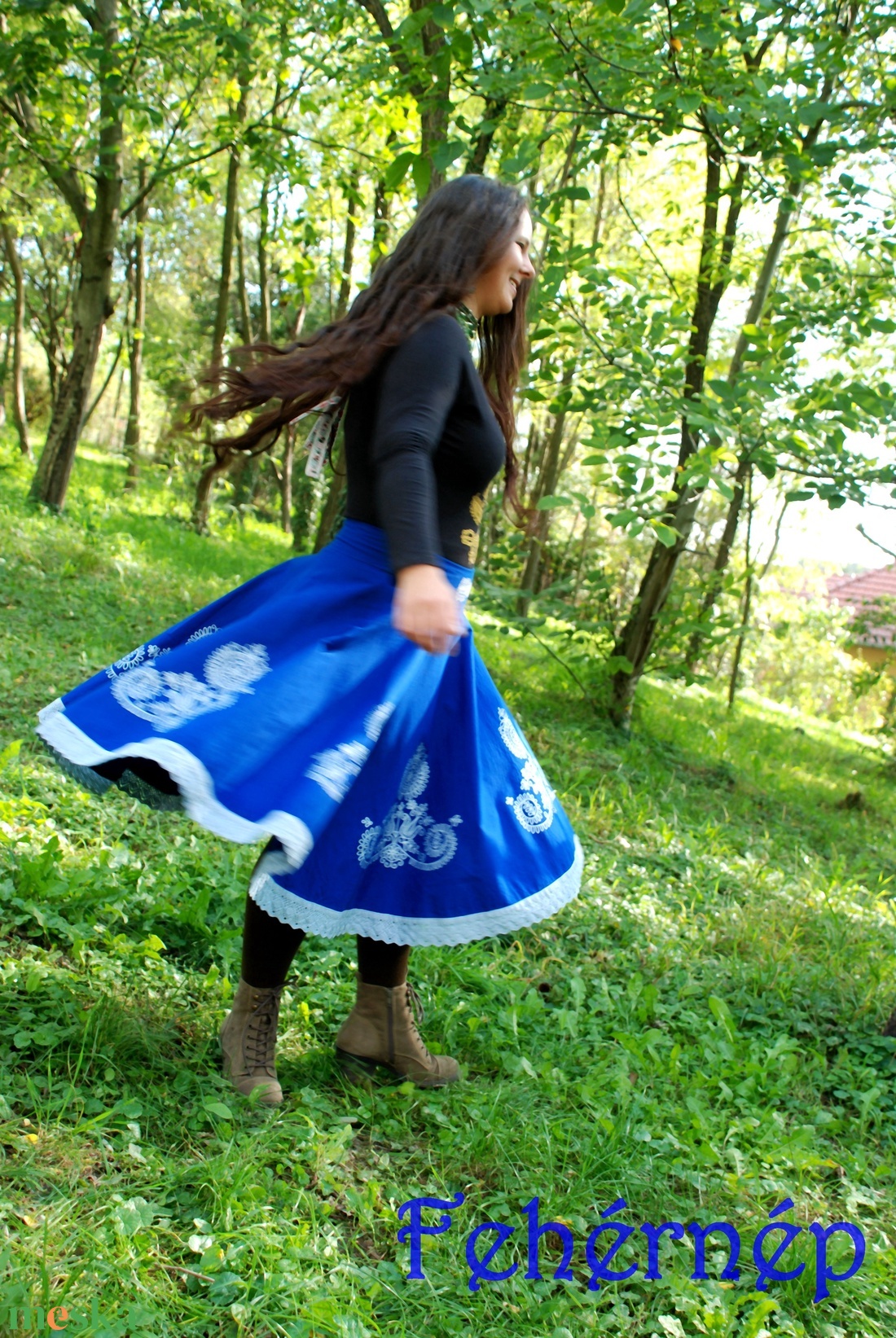 Fehérnép kalotaszegi pörgős szoknyája (királykék) - ruha & divat - női ruha - szoknya - Meska.hu