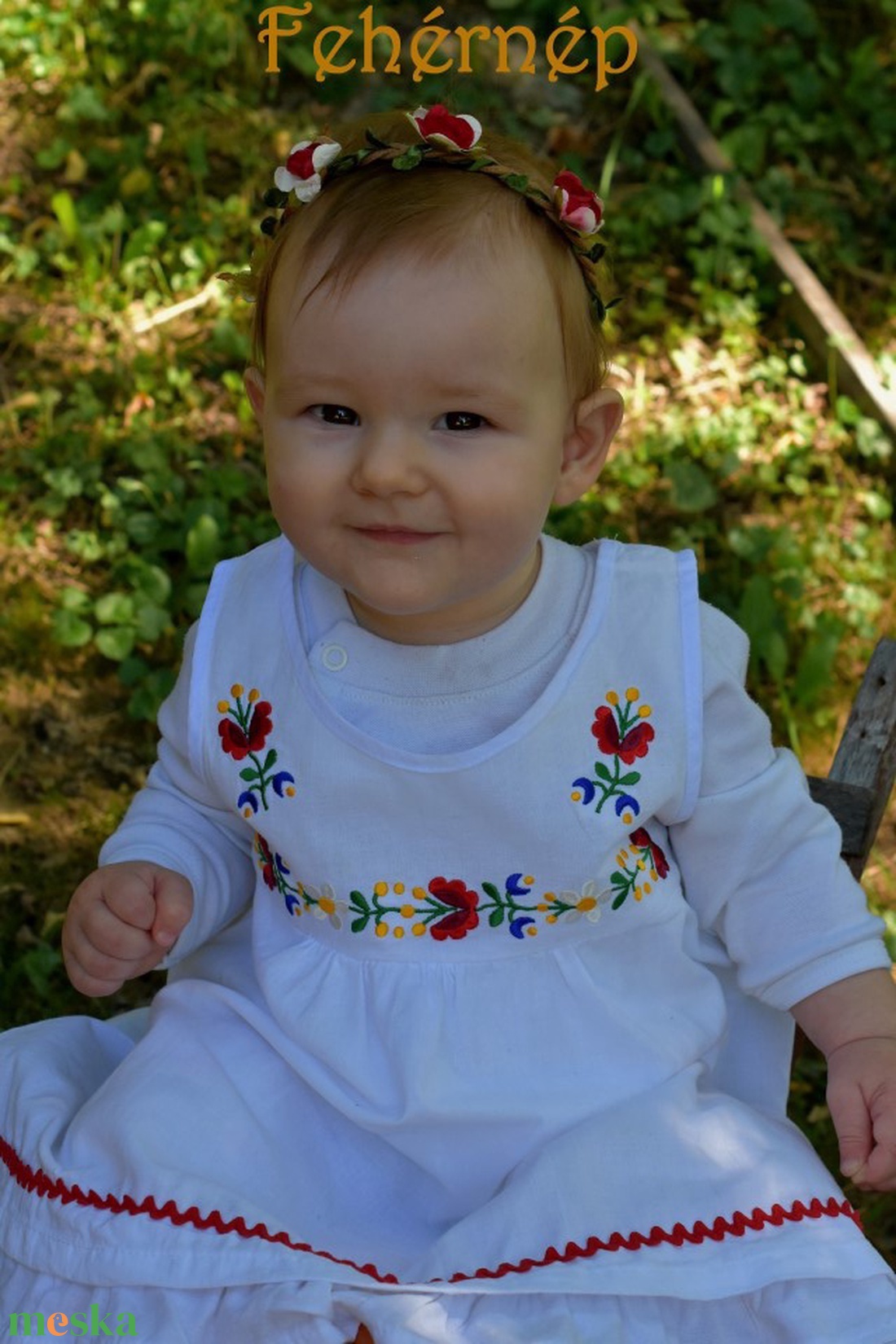 Vidéki Leányka (fehér vászon - sióagárdi) - ruha & divat - babaruha & gyerekruha - ruha - Meska.hu