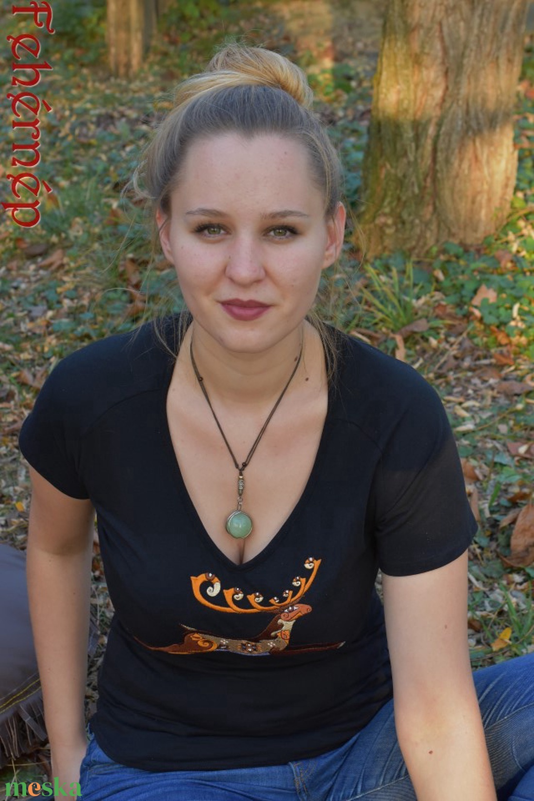 Aranyszarvas női póló, fekete RU - ruha & divat - női ruha - póló, felső - Meska.hu