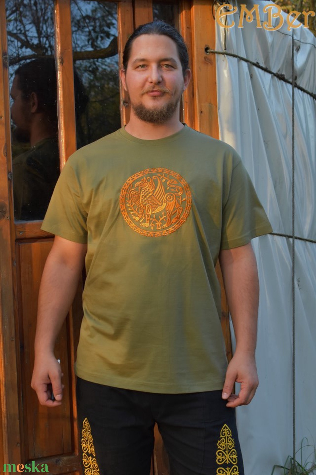 Griff férfi póló kekizöld-óarany - ruha & divat - férfi ruha - póló - Meska.hu