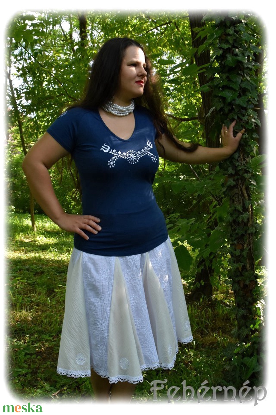 Zalai Ragyogó: fehérhímzéssel díszített felső  kék RU - ruha & divat - női ruha - póló, felső - Meska.hu