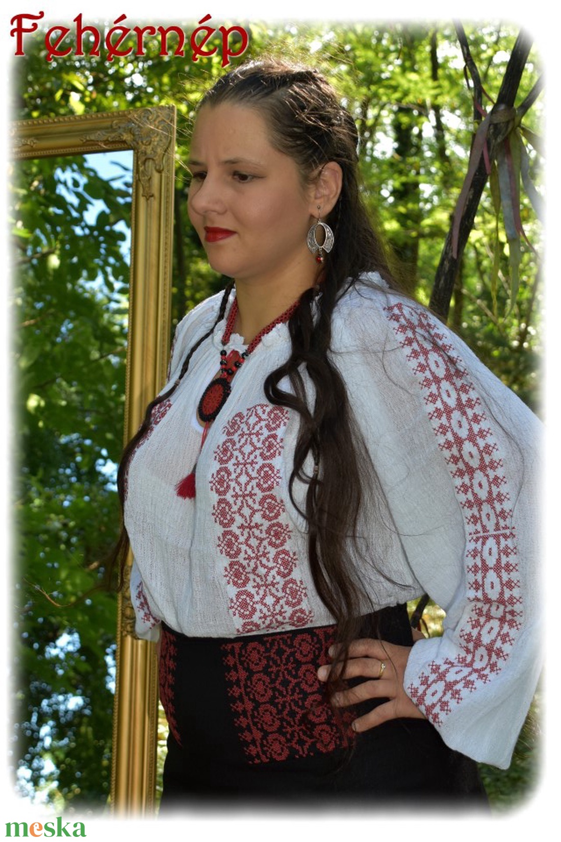 Borbolya gézblúz (fehér-bordó) - ruha & divat - női ruha - blúz - Meska.hu