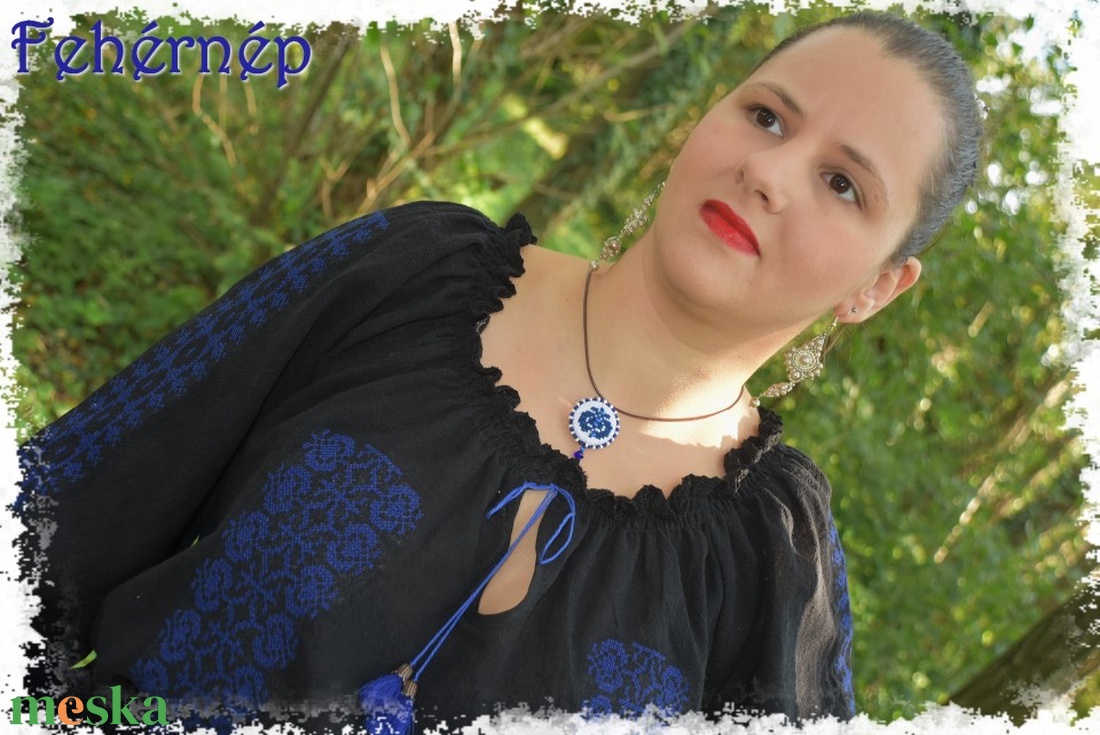 Borbolya gézblúz (fekete-kék) - ruha & divat - női ruha - blúz - Meska.hu