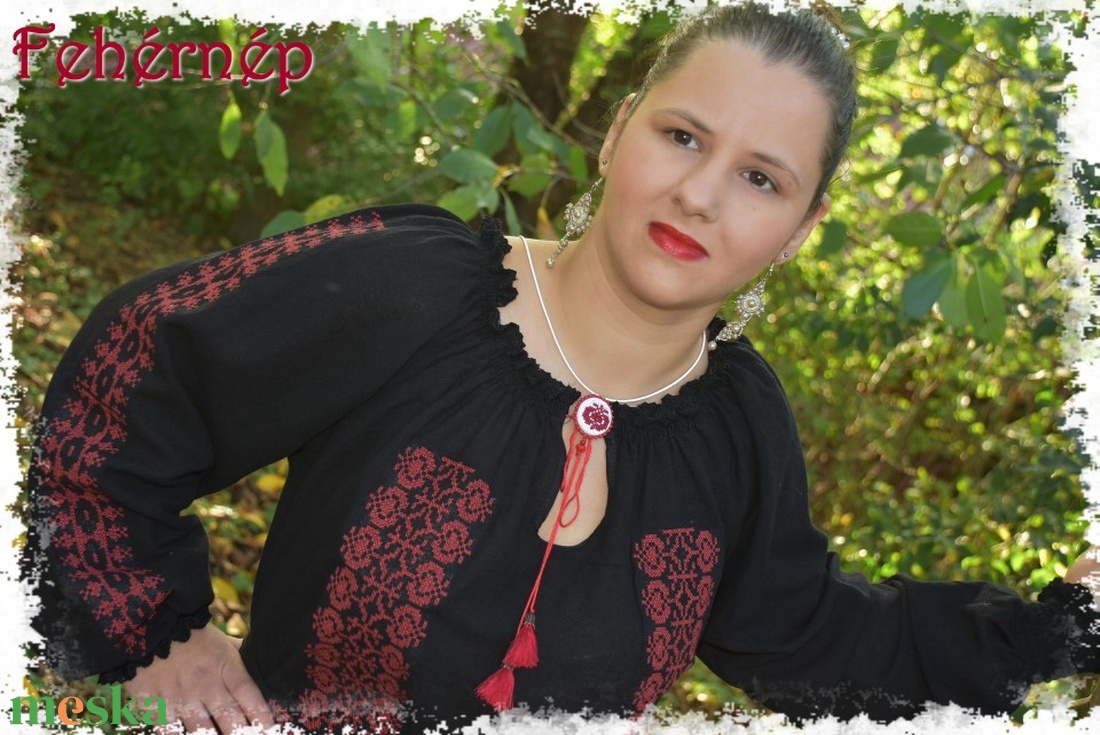 Borbolya gézblúz (fekete-vörös) - ruha & divat - női ruha - blúz - Meska.hu