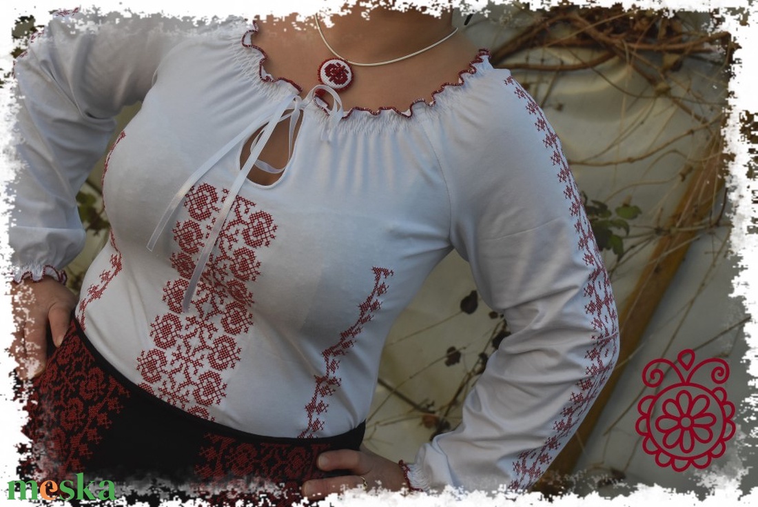 Borbolya szalagos blúz (fehér-bordó) HU - ruha & divat - női ruha - blúz - Meska.hu