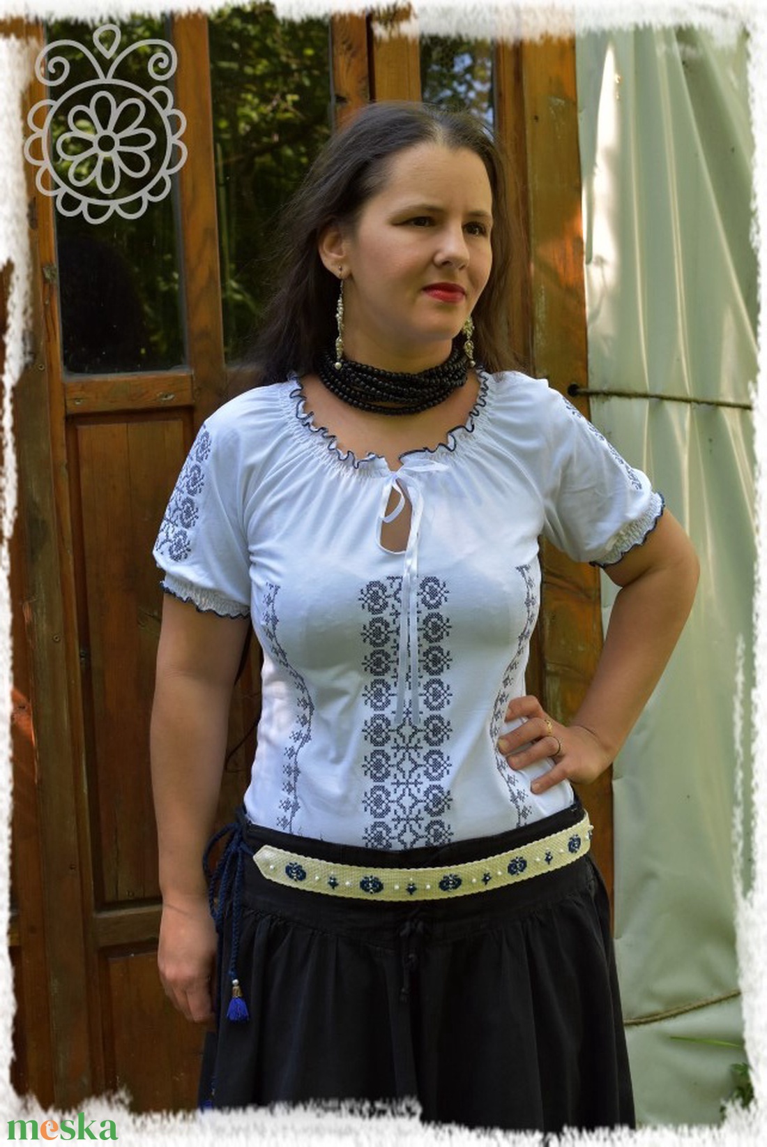Borbolya szalagos blúz (fehér-kék) RU - ruha & divat - női ruha - blúz - Meska.hu Borbolya szalagos blúz (fehér-kék) RU - ruha & divat - női ruha - blúz - Meska.hu