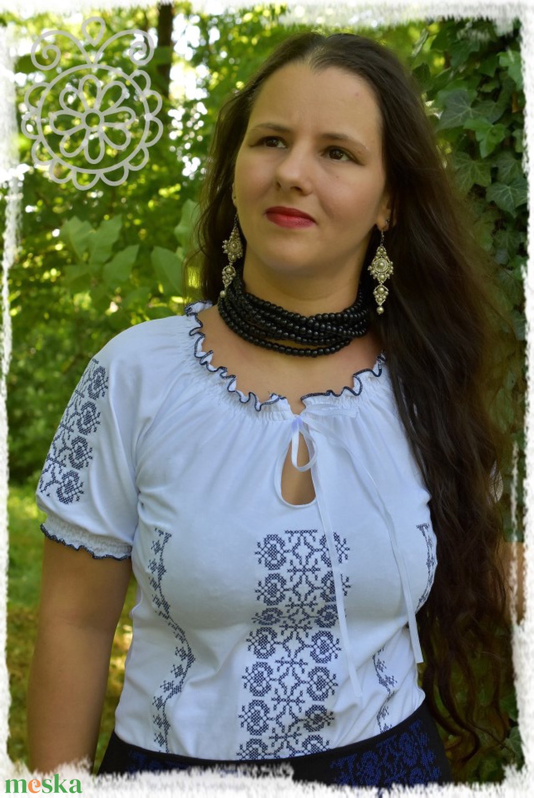 Borbolya szalagos blúz (fehér-kék) RU - ruha & divat - női ruha - blúz - Meska.hu Borbolya szalagos blúz (fehér-kék) RU - ruha & divat - női ruha - blúz - Meska.hu