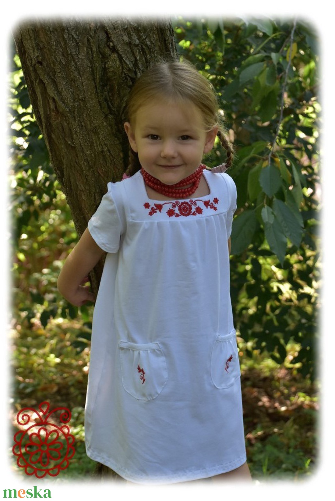 �Kisasszonyka leányka ruha RU fehér-piros (rábaközi) - ruha & divat - babaruha & gyerekruha - ruha - Meska.hu