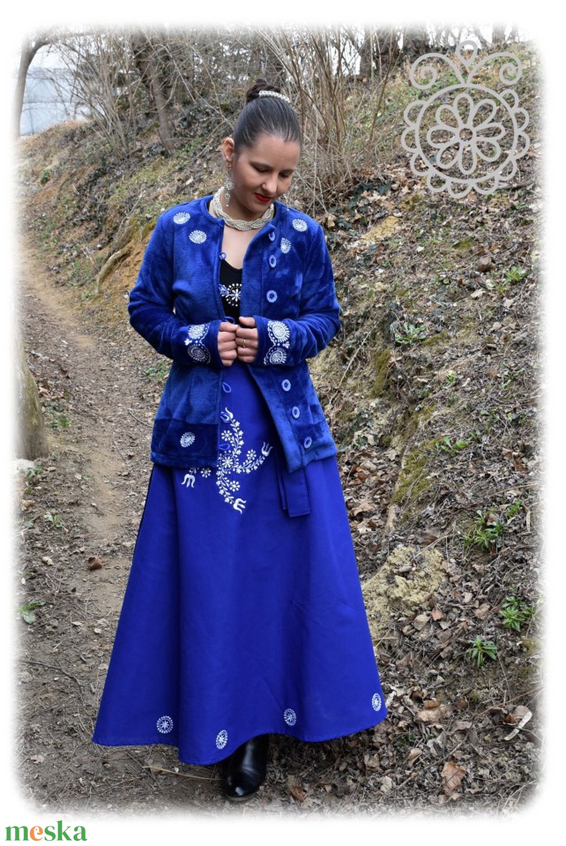 Fehérnép-ujjas zalai fehérhímzéssel (kék-Zalai Ragyogó) - ruha & divat - női ruha - kabát - Meska.hu
