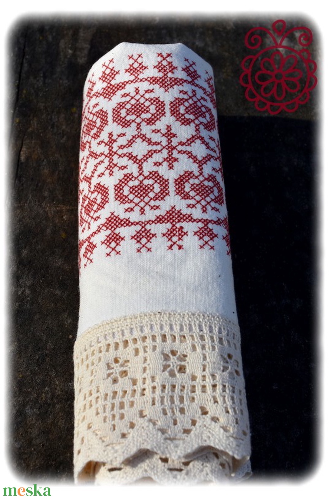 Borbolya keresztszemes törlőruha (bordó) - otthon & életmód - fürdőszoba - törölköző - Meska.hu