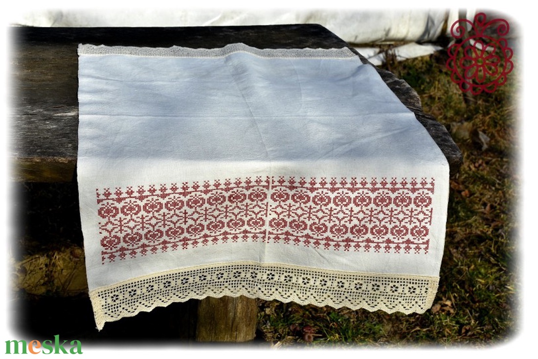 Borbolya keresztszemes törlőruha (bordó) - otthon & életmód - fürdőszoba - törölköző - Meska.hu