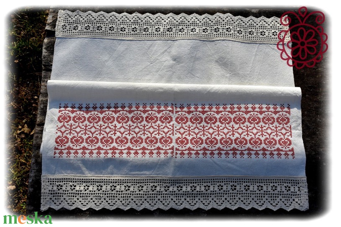 Borbolya keresztszemes törlőruha (bordó) - otthon & életmód - fürdőszoba - törölköző - Meska.hu