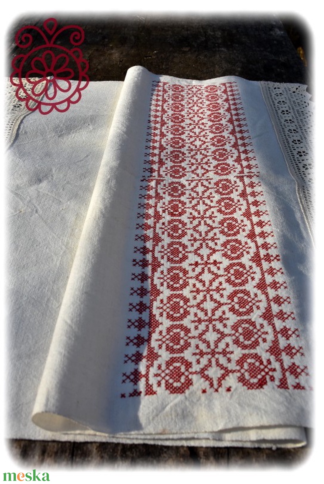 Borbolya keresztszemes törlőruha (bordó) - otthon & életmód - fürdőszoba - törölköző - Meska.hu