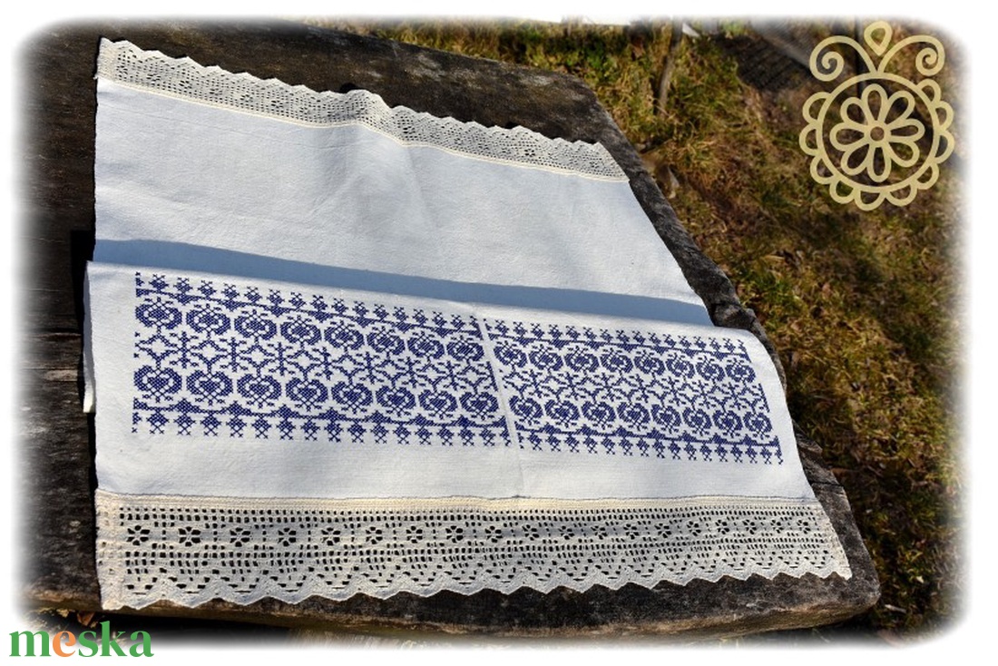 Borbolya keresztszemes törlőruha (kék) - otthon & életmód - fürdőszoba - törölköző - Meska.hu