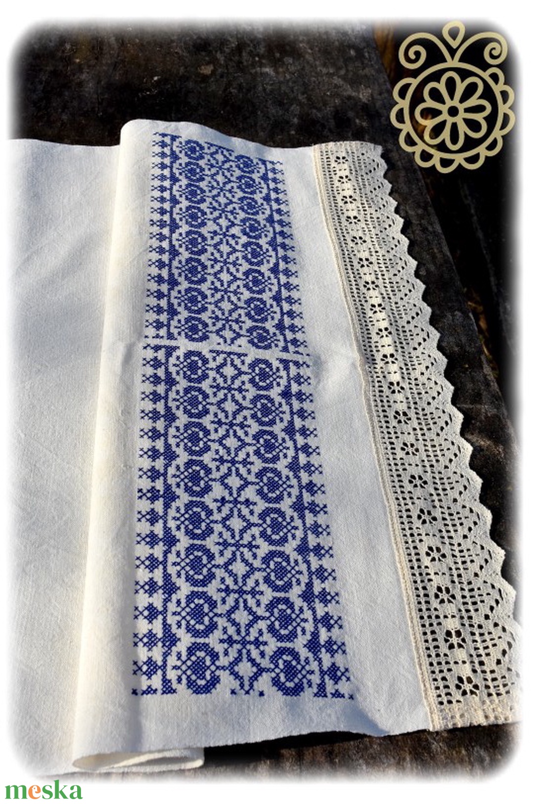 Borbolya keresztszemes törlőruha (kék) - otthon & életmód - fürdőszoba - törölköző - Meska.hu