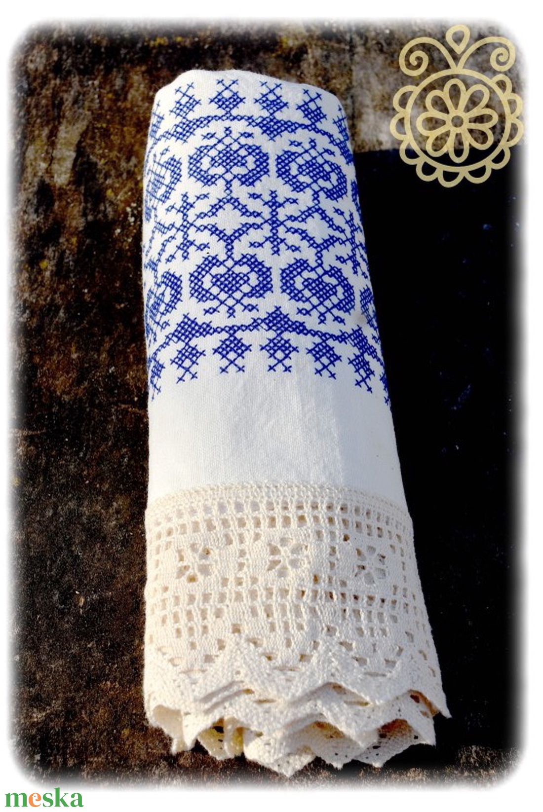 Borbolya keresztszemes törlőruha (kék) - otthon & életmód - fürdőszoba - törölköző - Meska.hu