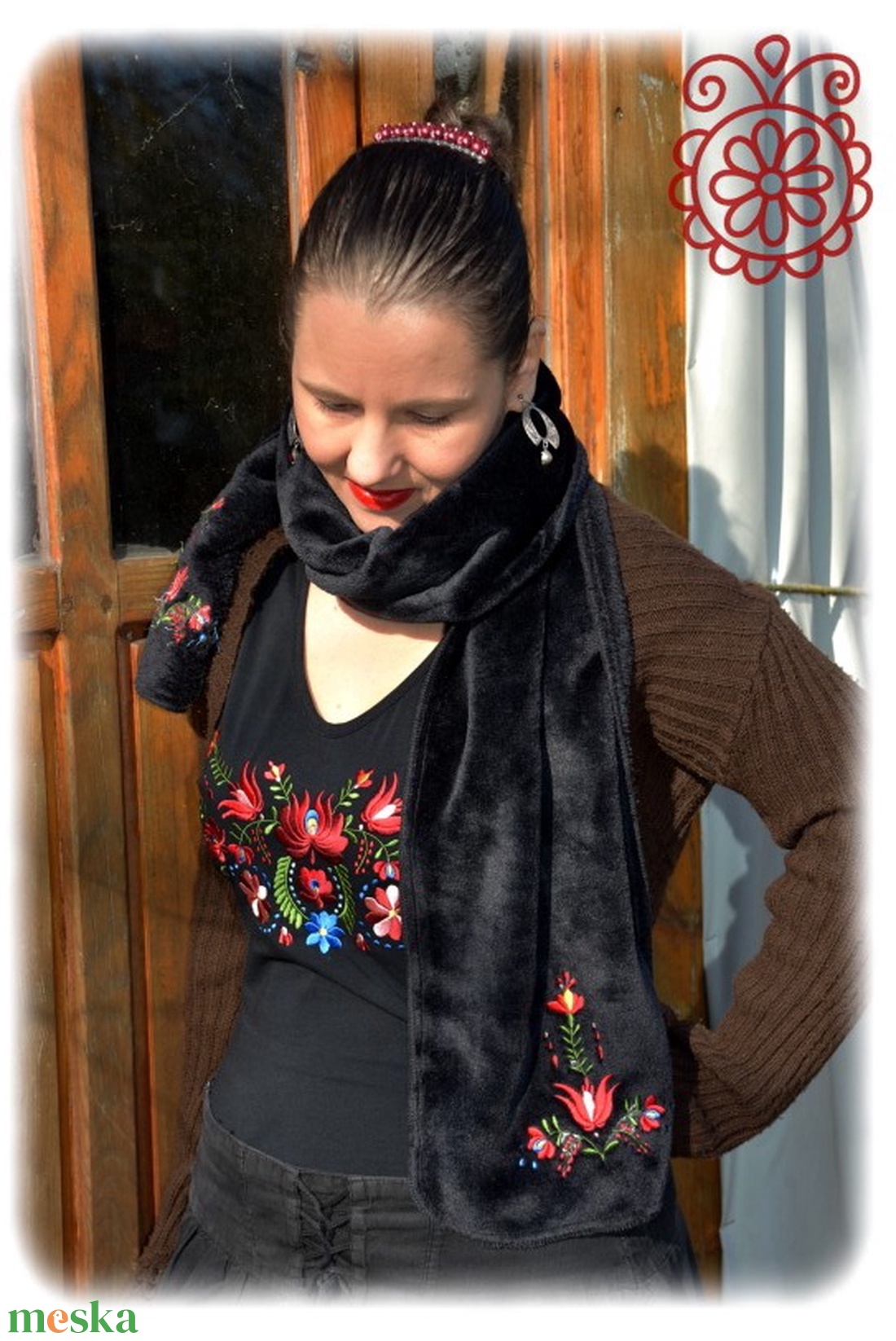 Matyó téli sál � fekete - ruha & divat - sál, sapka, kendő - sál - Meska.hu