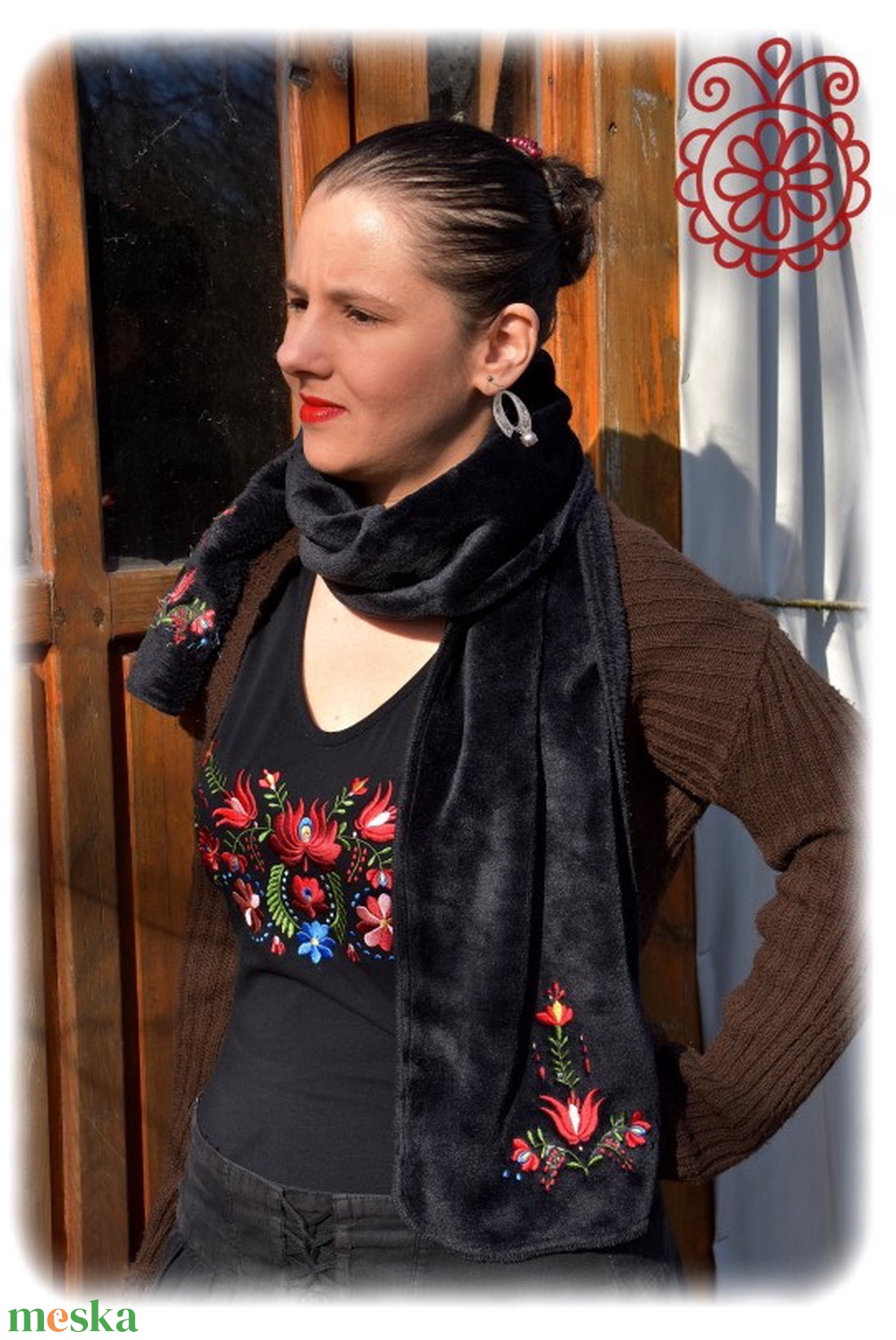 Matyó téli sál � fekete - ruha & divat - sál, sapka, kendő - sál - Meska.hu