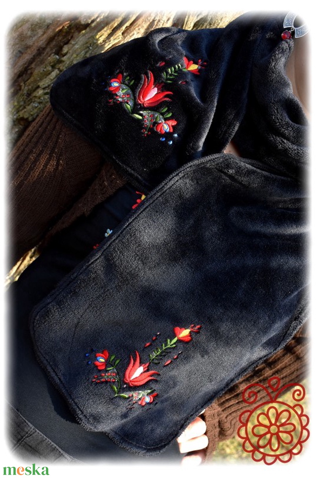 Matyó téli sál � fekete - ruha & divat - sál, sapka, kendő - sál - Meska.hu