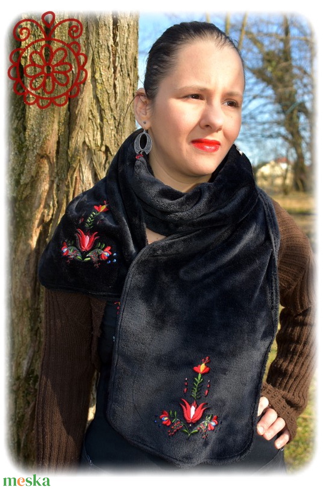 Matyó téli sál � fekete - ruha & divat - sál, sapka, kendő - sál - Meska.hu