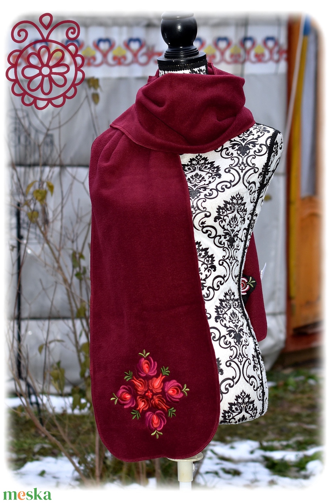 Fehérnép matyó téli sál � bordó - ruha & divat - sál, sapka, kendő - sál - Meska.hu