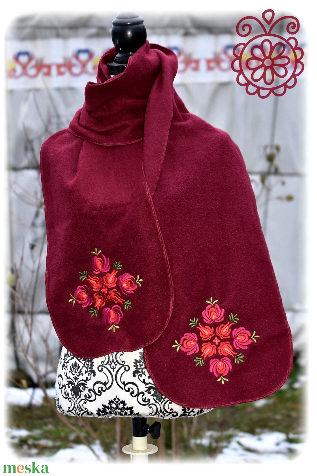 Fehérnép matyó téli sál � bordó - ruha & divat - sál, sapka, kendő - sál - Meska.hu