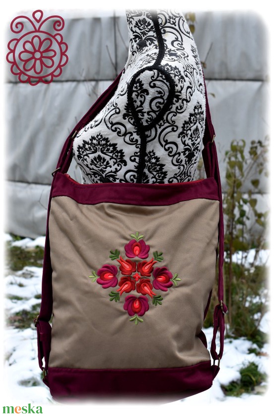 Cifra hátitarisznya � Matyó (bordó-khaki) - táska & tok - hátizsák - hátizsák - Meska.hu