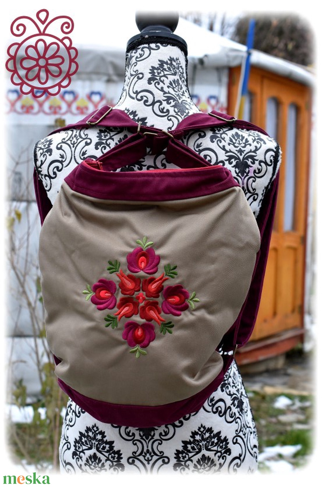 Cifra hátitarisznya � Matyó (bordó-khaki) - táska & tok - hátizsák - hátizsák - Meska.hu