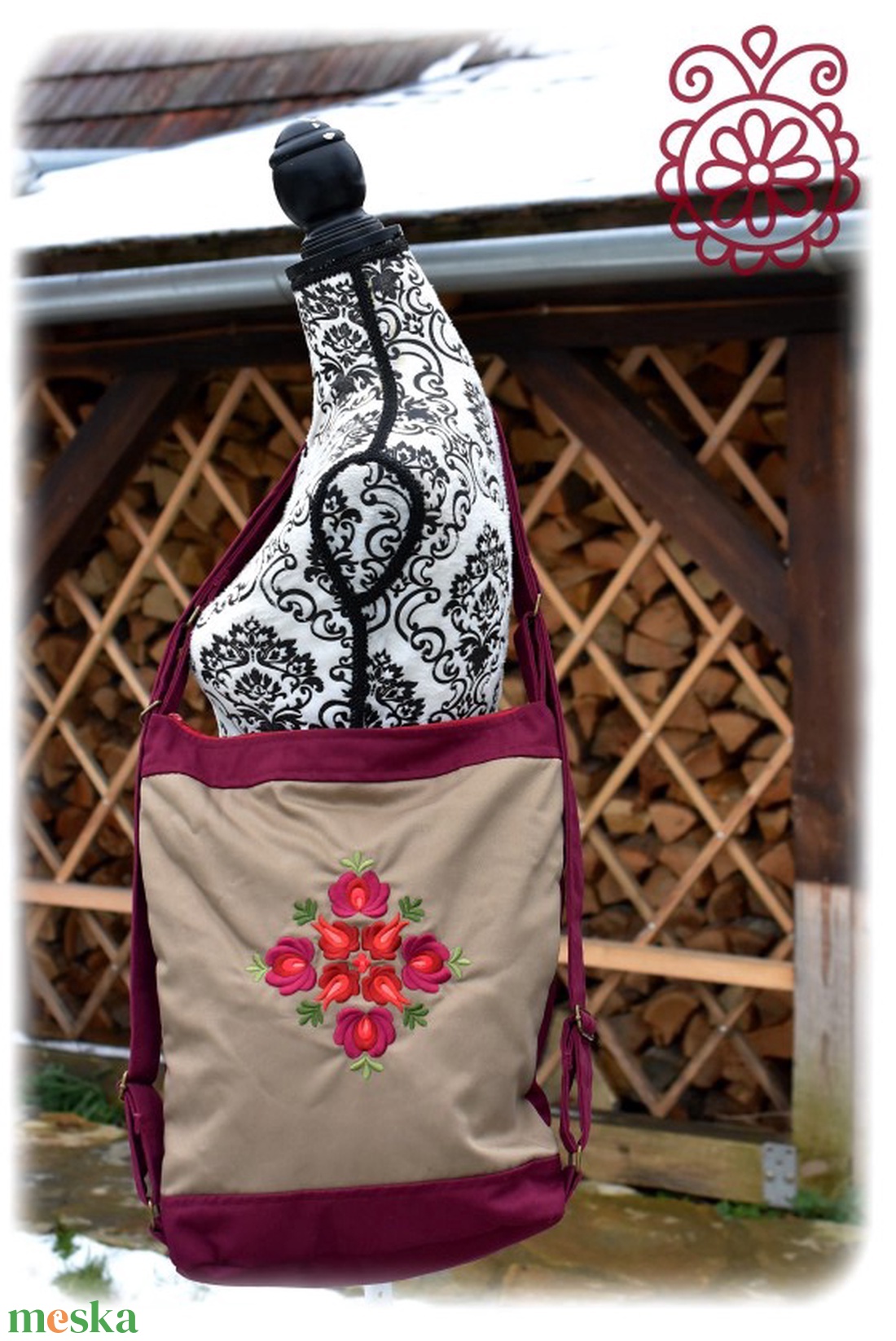 Cifra hátitarisznya � Matyó (bordó-khaki) - táska & tok - hátizsák - hátizsák - Meska.hu