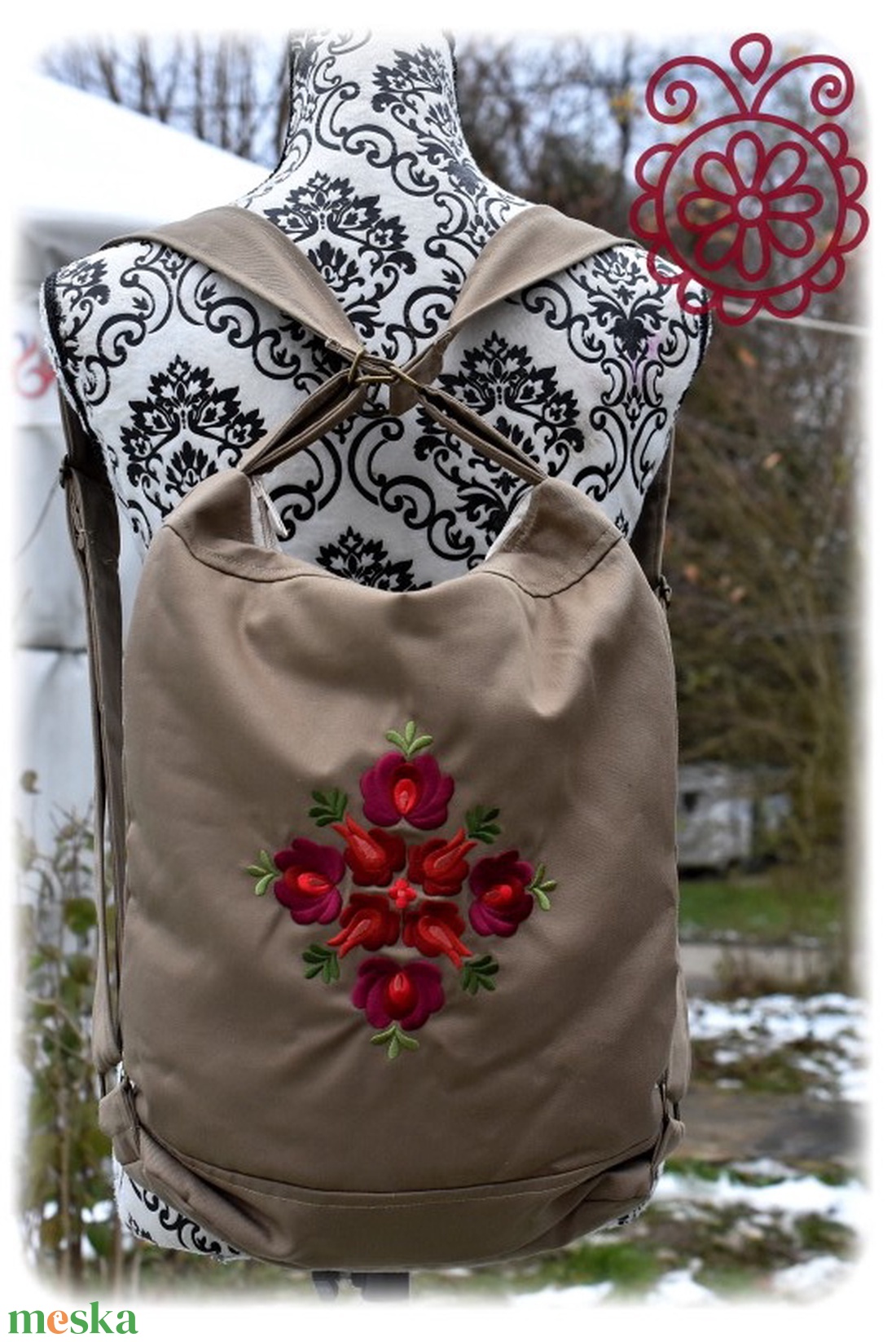 Cifra hátitarisznya � Matyó (khaki) - táska & tok - hátizsák - hátizsák - Meska.hu