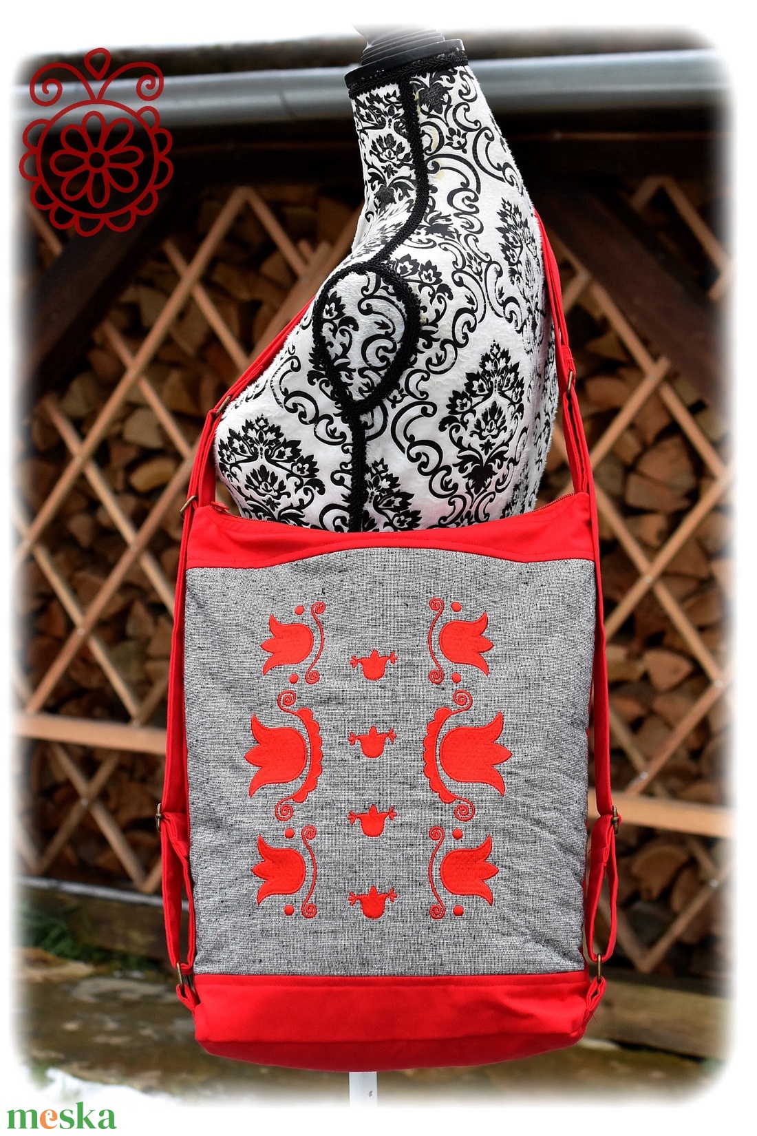 Cifra hátitarisznya � Mezőségi (piros-szürke) - táska & tok - hátizsák - hátizsák - Meska.hu