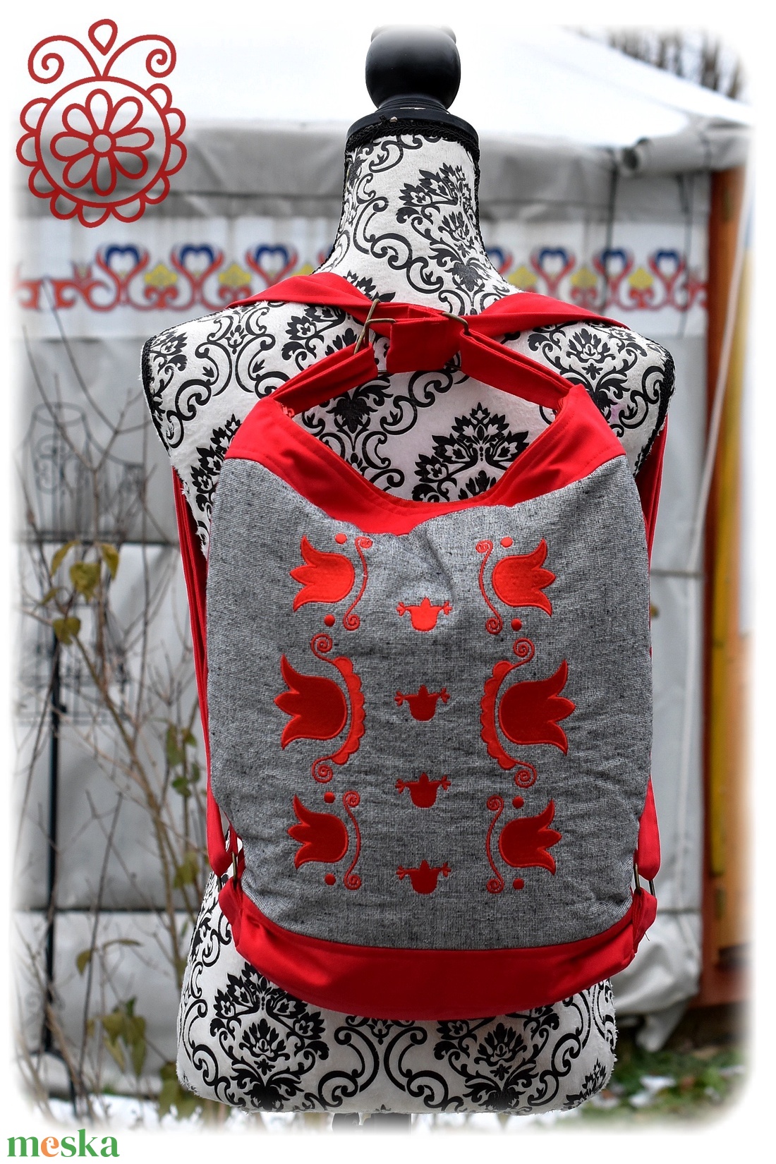 Cifra hátitarisznya � Mezőségi (piros-szürke) - táska & tok - hátizsák - hátizsák - Meska.hu