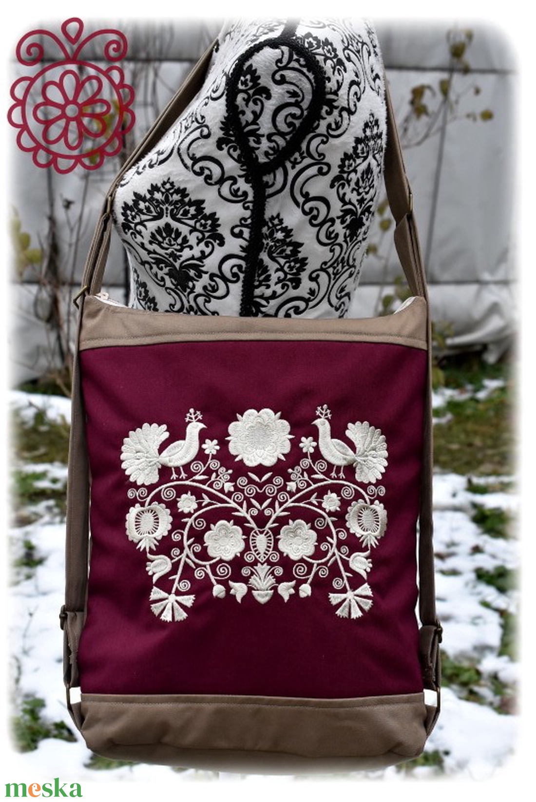 Cifra hátitarisznya � Rábaközi (khaki-bordó) - táska & tok - hátizsák - hátizsák - Meska.hu