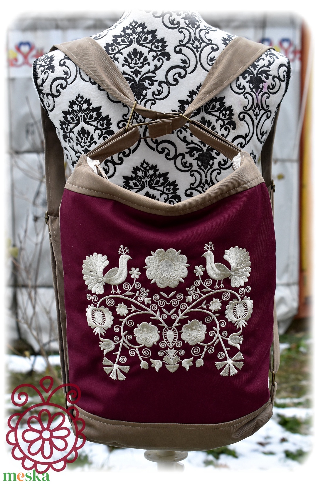 Cifra hátitarisznya � Rábaközi (khaki-bordó) - táska & tok - hátizsák - hátizsák - Meska.hu