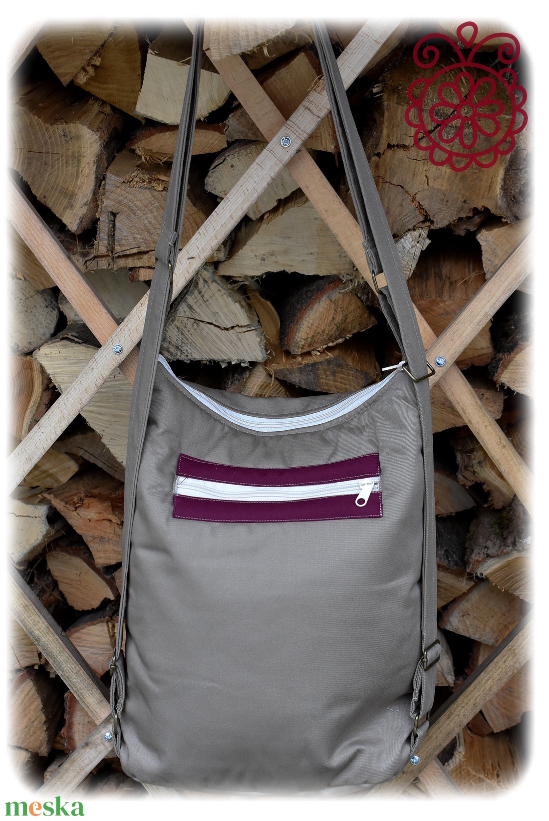 Cifra hátitarisznya � Rábaközi (khaki-bordó) - táska & tok - hátizsák - hátizsák - Meska.hu