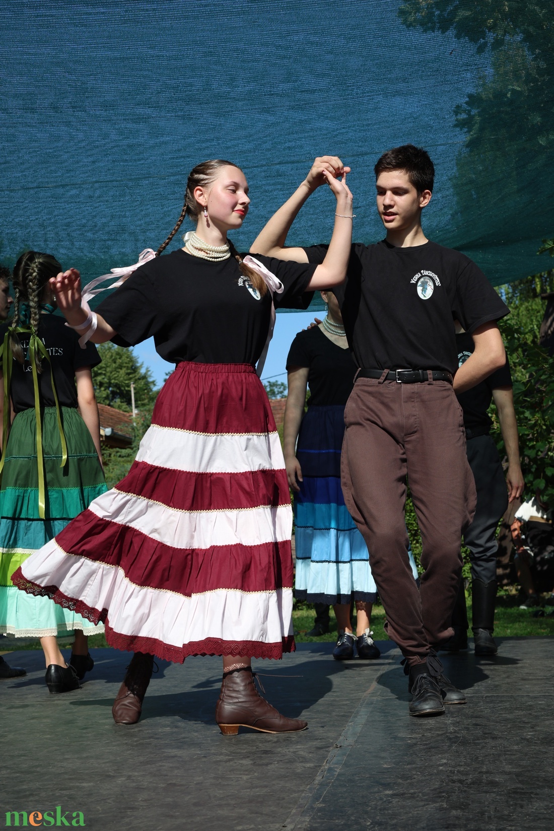 Vidéki szoknya � bordó csíkos - ruha & divat - női ruha - szoknya - Meska.hu