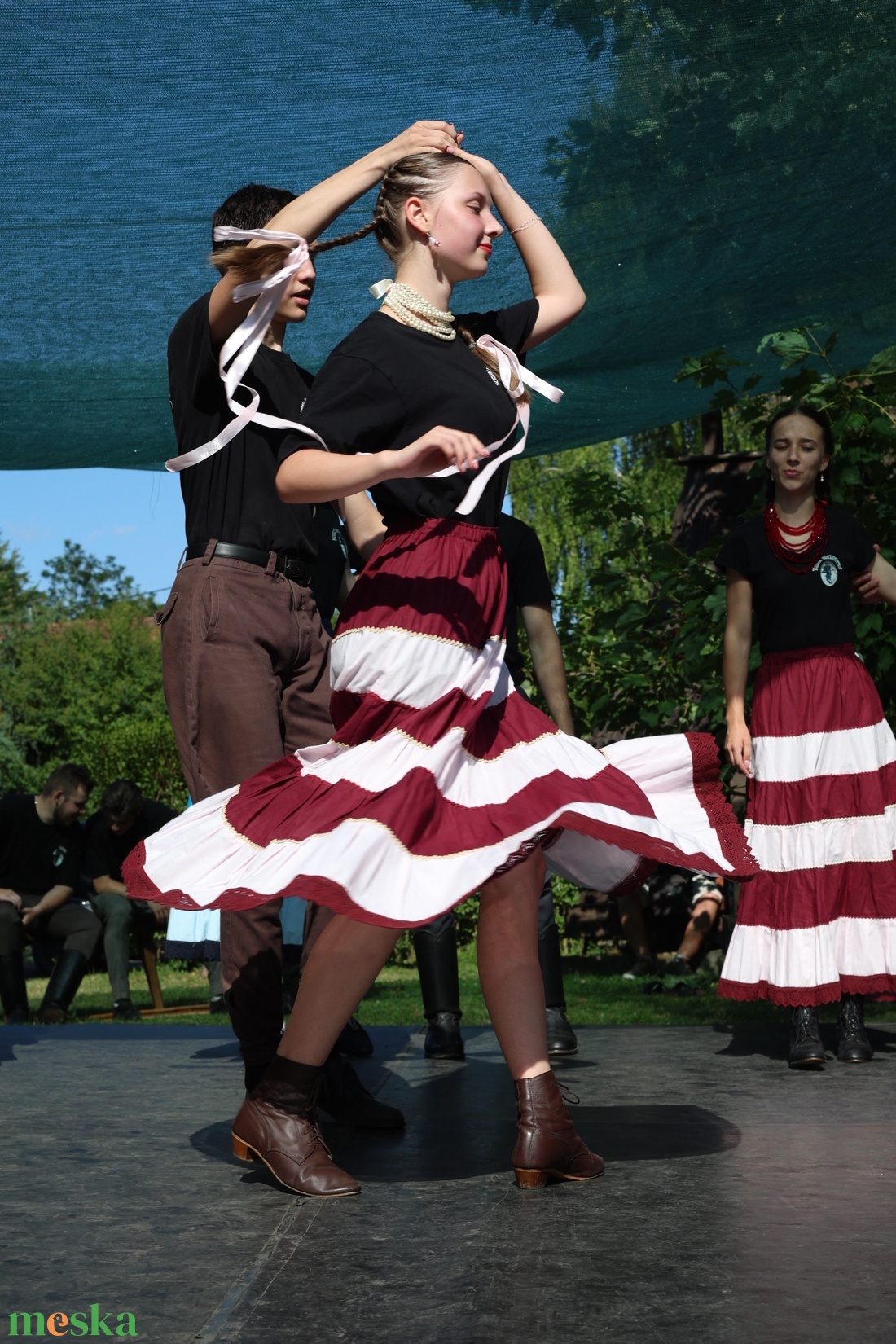 Vidéki szoknya � bordó csíkos - ruha & divat - női ruha - szoknya - Meska.hu