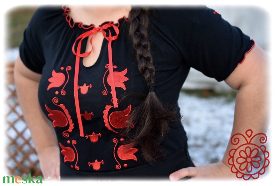 Mezőségi Fehérnép szalagos blúza � fekete RU - ruha & divat - női ruha - blúz - Meska.hu