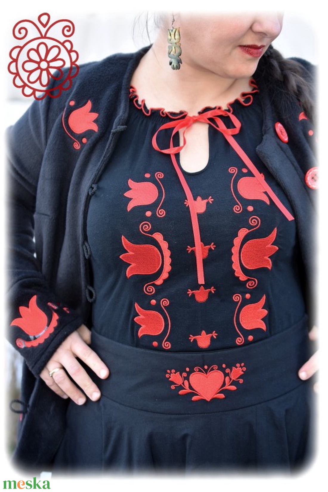 Mezőségi Fehérnép szalagos blúza � fekete RU - ruha & divat - női ruha - blúz - Meska.hu