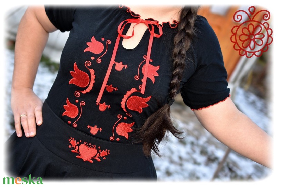 Mezőségi Fehérnép szalagos blúza � fekete RU - ruha & divat - női ruha - blúz - Meska.hu