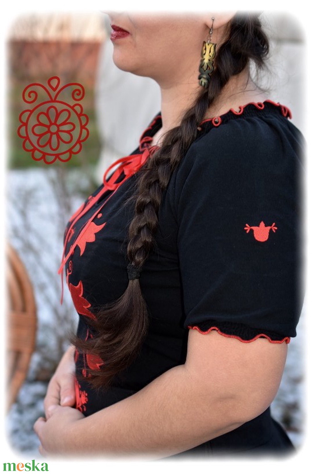 Mezőségi Fehérnép szalagos blúza � fekete RU - ruha & divat - női ruha - blúz - Meska.hu