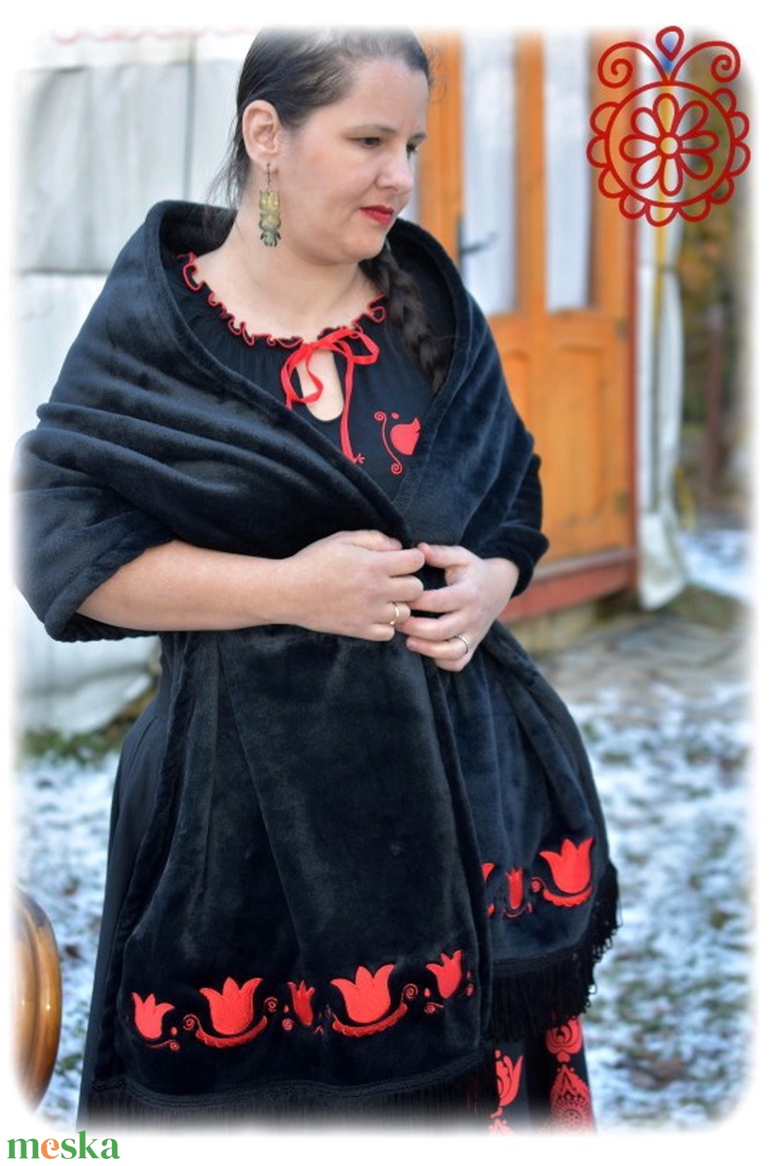 Mezőségi stóla (fekete) - ruha & divat - sál, sapka, kendő - stóla - Meska.hu