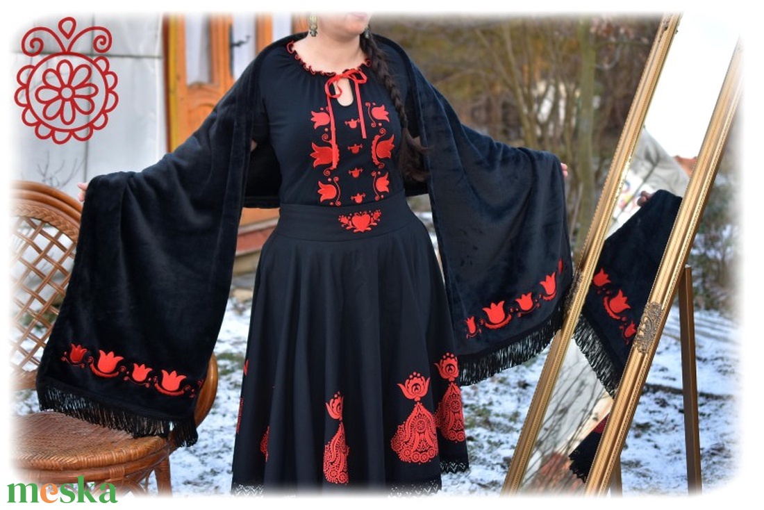 Mezőségi stóla (fekete) - ruha & divat - sál, sapka, kendő - stóla - Meska.hu