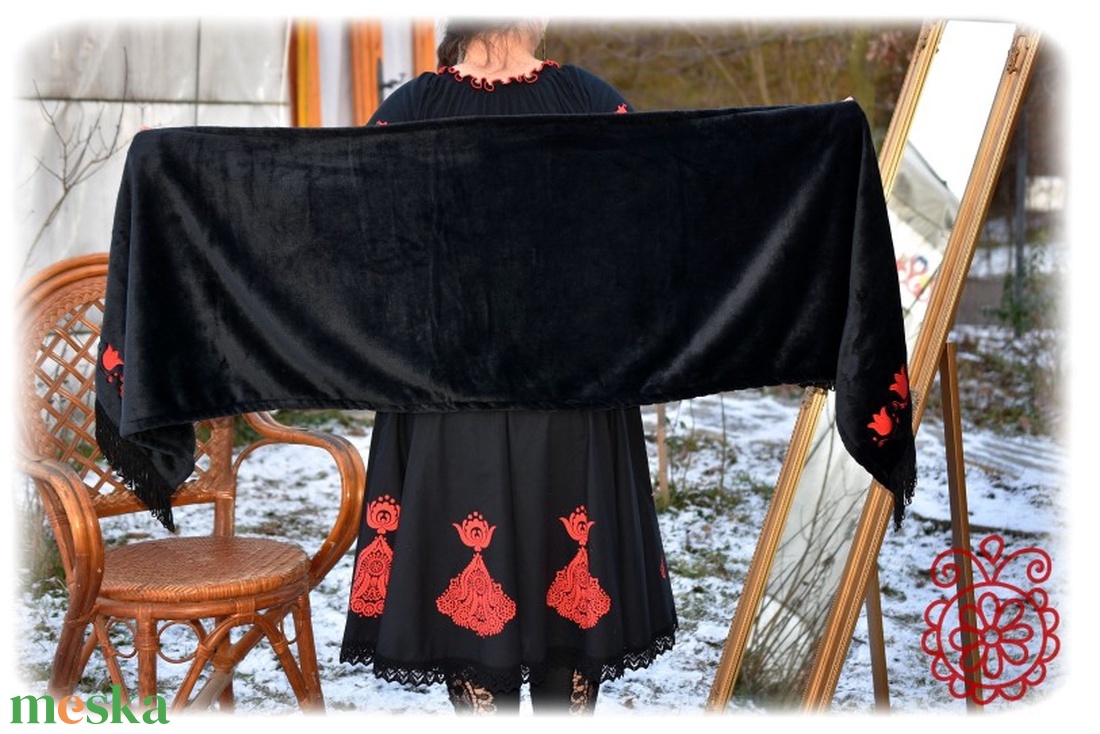 Mezőségi stóla (fekete) - ruha & divat - sál, sapka, kendő - stóla - Meska.hu