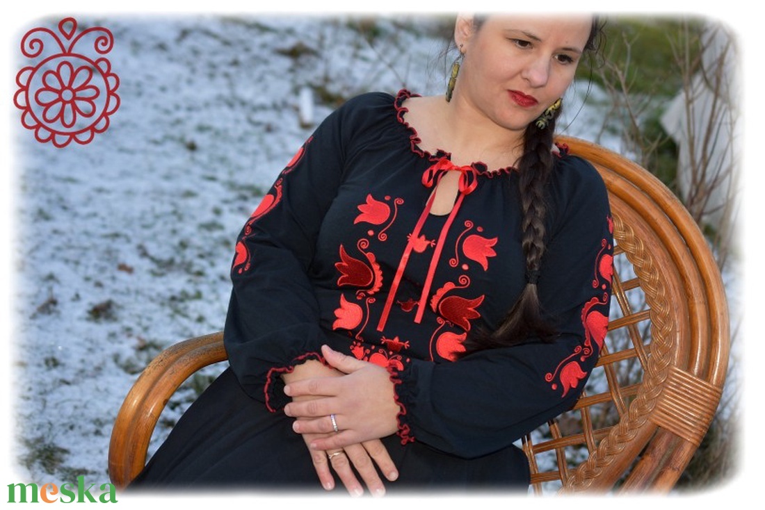 Mezőségi Fehérnép szalagos blúza � fekete HU - ruha & divat - női ruha - blúz - Meska.hu