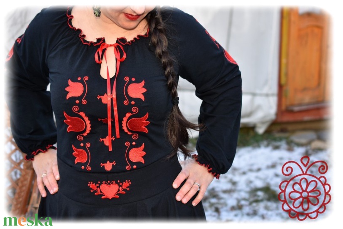 Mezőségi Fehérnép szalagos blúza � fekete HU - ruha & divat - női ruha - blúz - Meska.hu