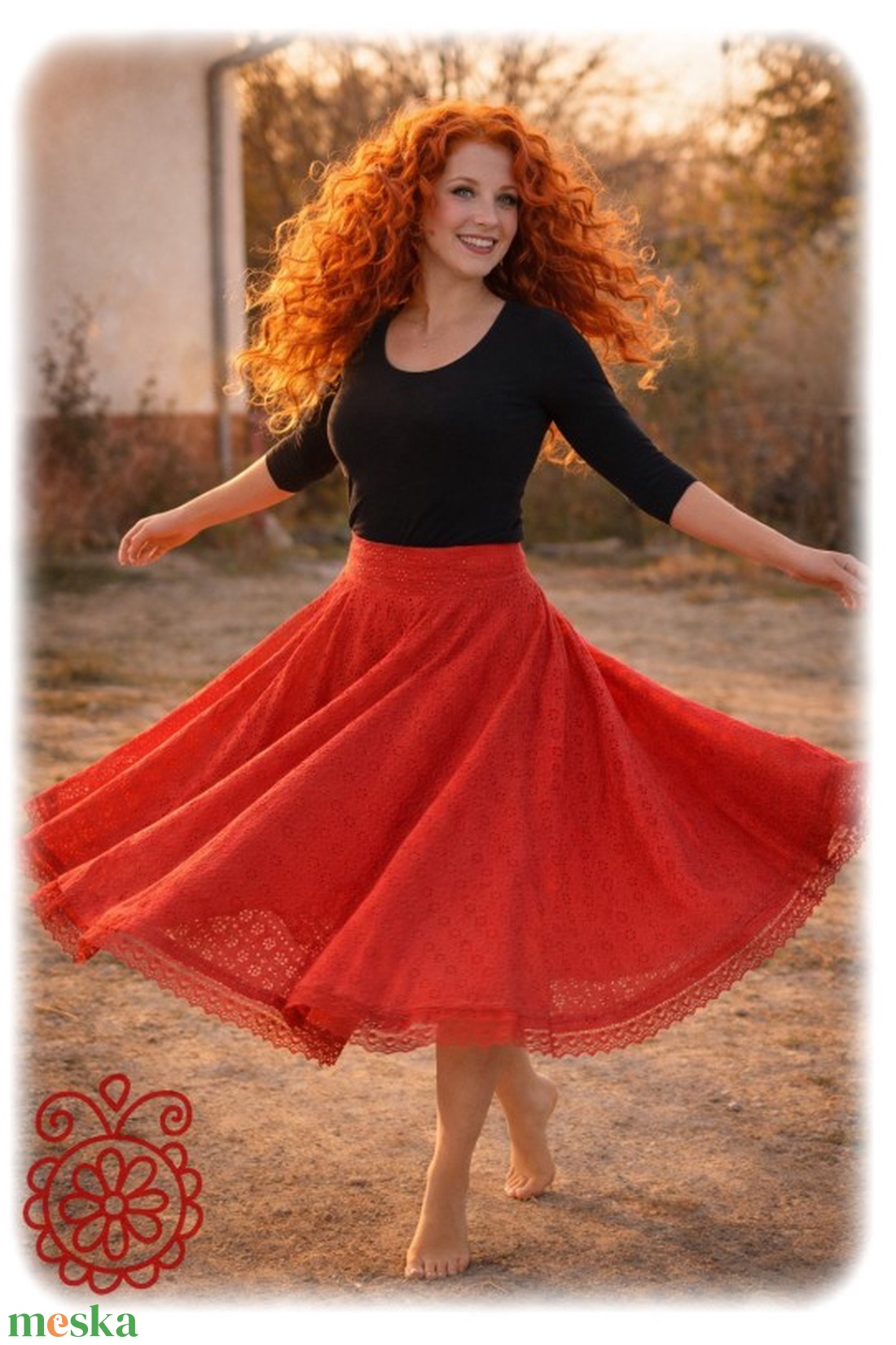Madeira-géz, dupla rétegű körloknis szoknya � piros - ruha & divat - női ruha - szoknya - Meska.hu